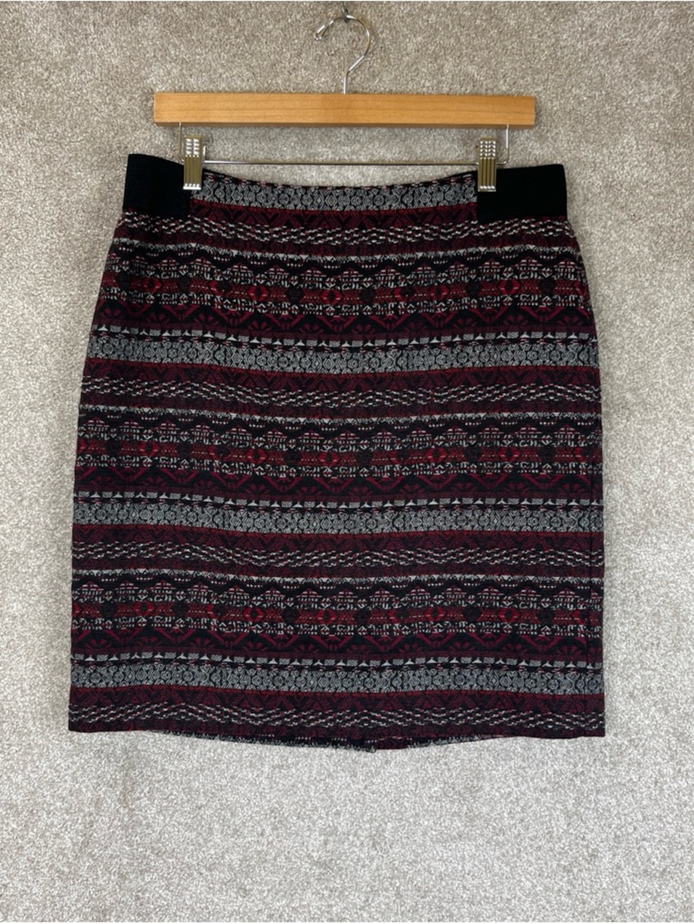 J Jill Skirt Womens Medium Red Black Stripe Cotton Blend Zip Knee Length- 4652